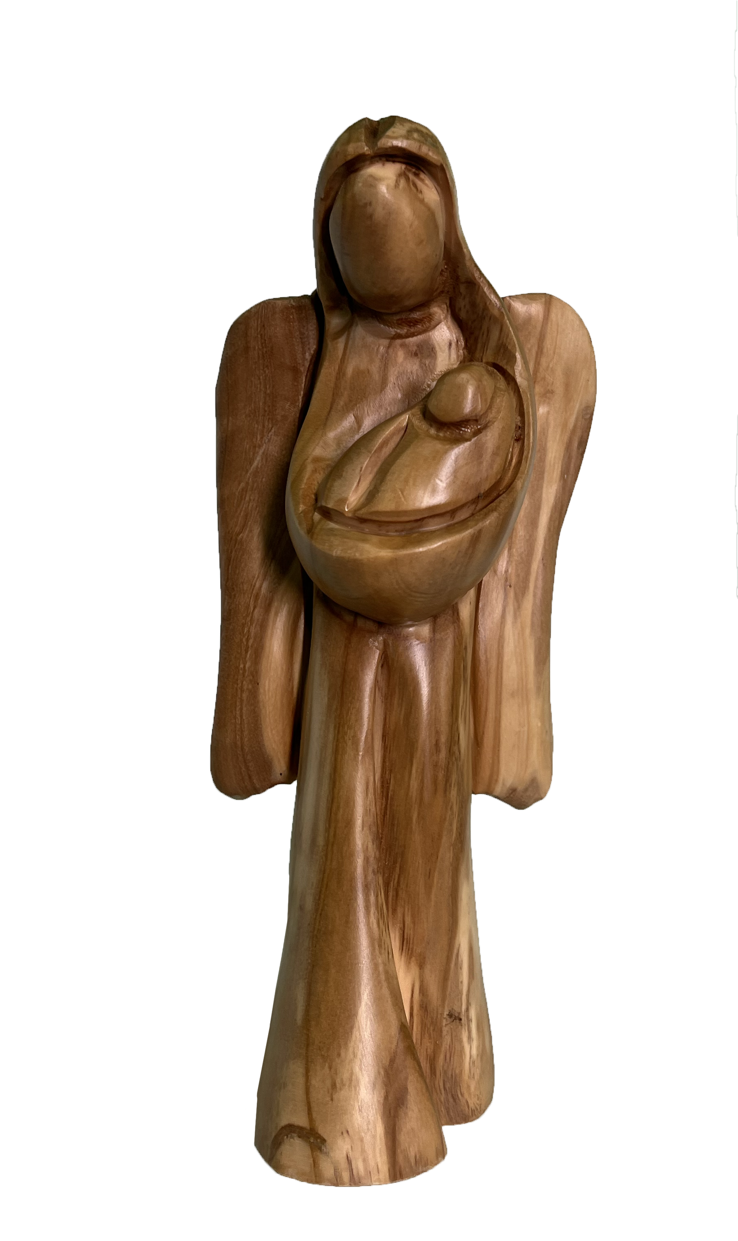 Olive Wood Angel Holding Child Statue