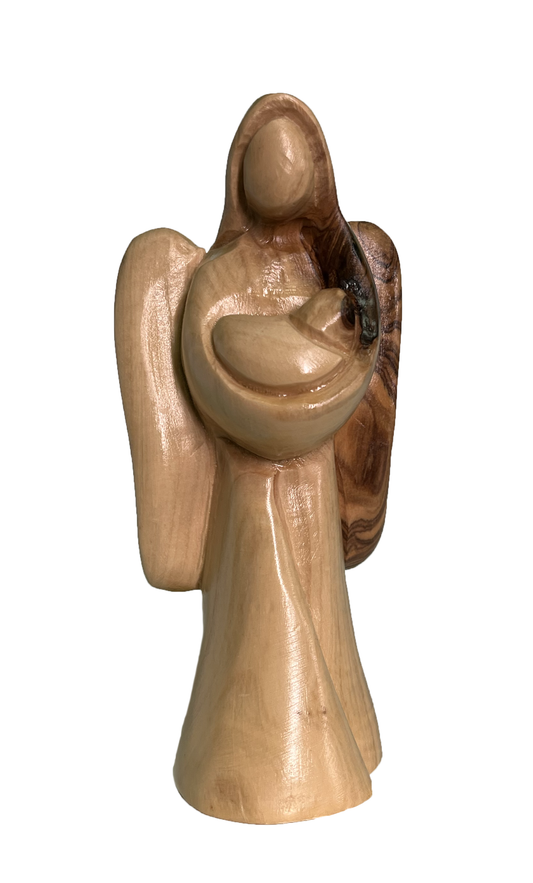 Olive Wood Angel Holding Child